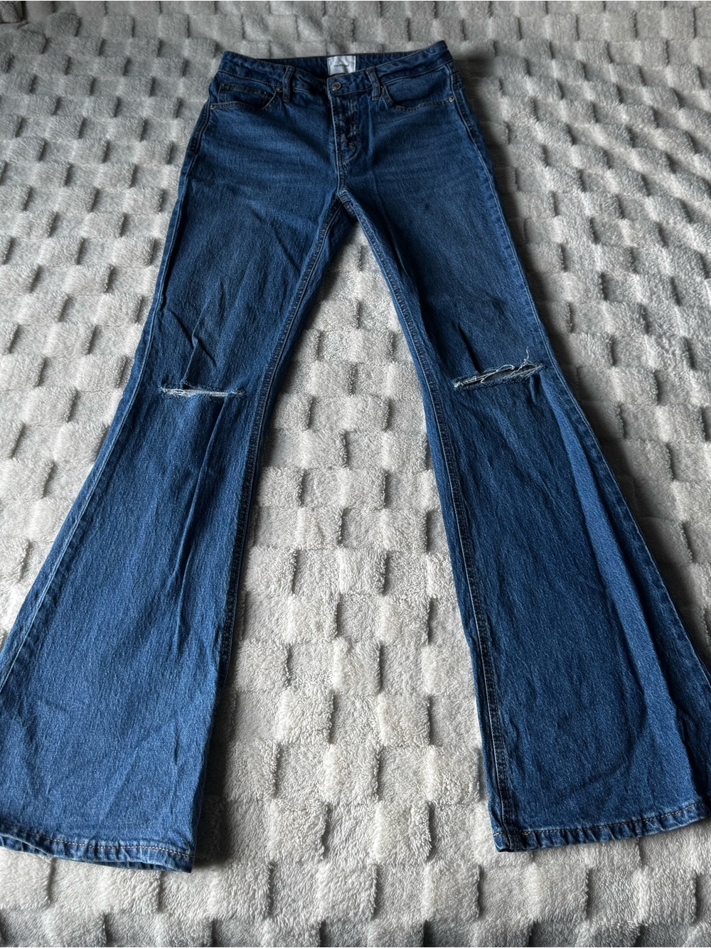 Unpublished Dark Blue Flared Jeans with Knee Slits
